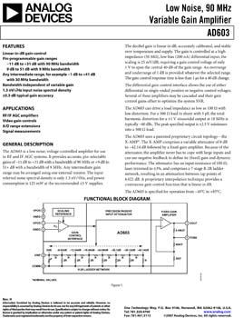 AD603. Low Noise, 90 MHz Variable Gain Amplifier