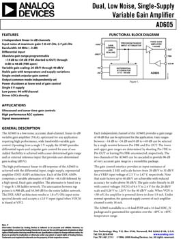 AD605. Dual, Low Noise, Single-Supply Variable Gain Amplifier