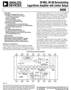 AD606. 50 MHz, 80 dB Demodulating Logarithmic Amplifier with Limiter Output