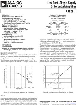 AD626. Low Cost, Single-Supply Differential Amplifier