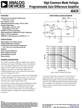AD628. High Common-Mode Voltage, Programmable Gain Difference Amplifier