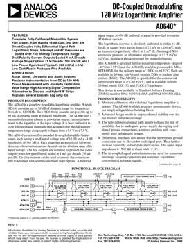 AD640. 120 MHz, 50 dB Demodulating Logarithmic Amplifier