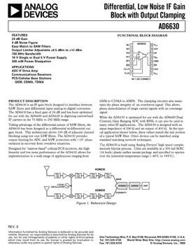 AD6630. Differential, Low Noise IF Gain Block with Output Clamping