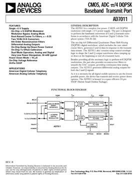 AD7011. CMOS, ADC pi/4 DQPSK Baseband Transmit Port