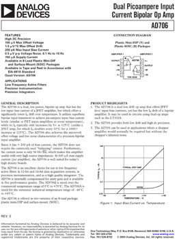 AD706. Dual Picoampere Input Current Bipolar Op Amp