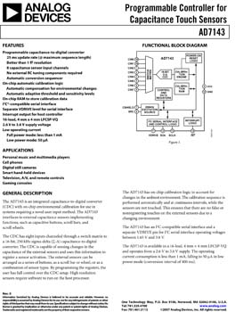 AD7143. Programmable Controller for Capacitance Touch Sensors