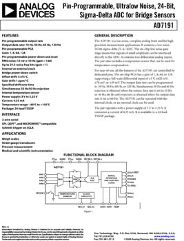 AD7191. Pin-Programmable, Ultralow Noise, 24-Bit, Sigma-Delta ADC for Bridge Sensors