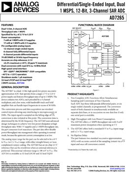 AD7265. Differential/Single-Ended Input, Dual 1 MSPS, 12-Bit, 3-Channel SAR A/D Converter