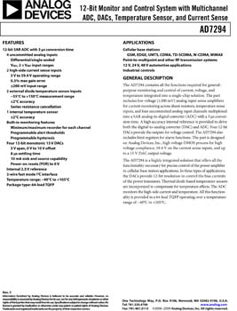 AD7294. 12-Bit Monitor and Control System with Multichannel ADC, DACs, Temperature Sensor, and Current Sense