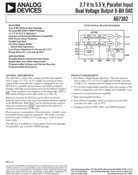 AD7302. 2.7 V to 5.5 V, Parallel Input Dual Voltage Output 8-Bit DAC
