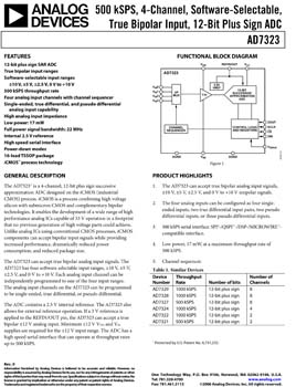AD7323. 500 kSPS, 4-Channel, Software Selectable True bipolar Input, 12-Bit Plus Sign A/D Converter