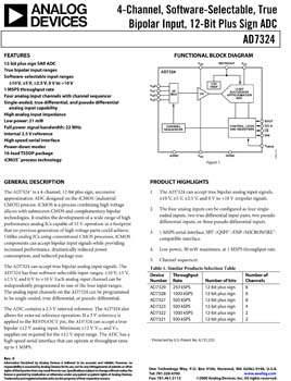 AD7324. Software Selectable True Bipolar Input, 4-Channel, 12-Bit Plus Sign A/D Converter