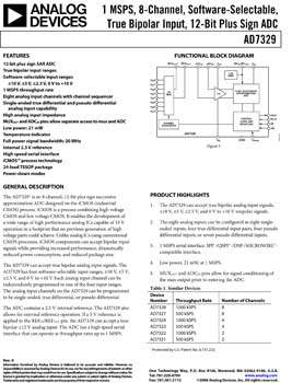 AD7329. 1 MSPS , 8-Channel, Software Selectable True Bipolar Input, 12-Bit Plus Sign A/D Converter
