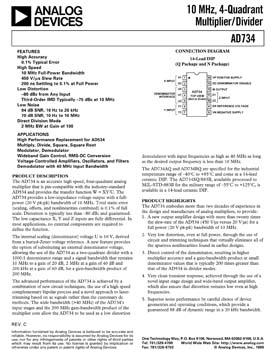 AD734. 10 MHz, 4-Quadrant Multiplier/Divider