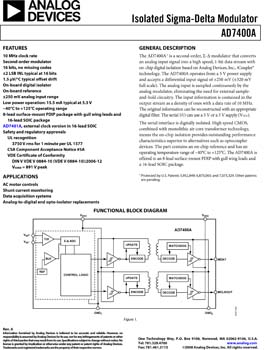 AD7400A. Isolated Sigma-Delta Modulator