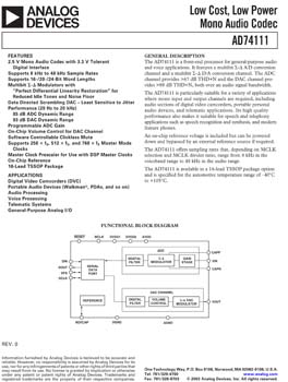 AD74111. 2.5 V, 24-Bit Sigma-Delta Mono CODEC