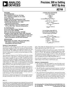 AD744. Precision, 500 ns Settling BiFET Op Amp