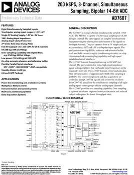 AD7607. 200 kSPS, 8-Channel, Simultaneous Sampling, Bipolar 14-Bit ADC