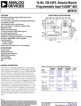 AD7610. 16-Bit, 250 kSPS, Unipolar/Bipolar Programmable Input PulSAR(r) ADC 