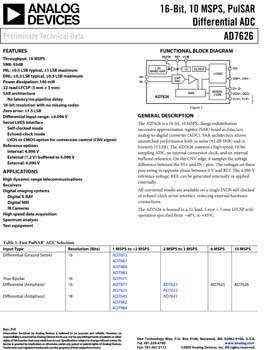 AD7626. 16-Bit, 10MSPS PulSAR Differential ADC