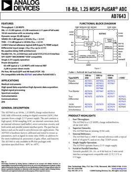 AD7643. 18-Bit, 1.25 MSPS PulSAR(r) A/D Converter 