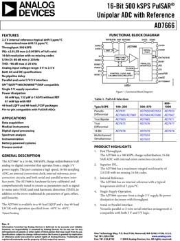 AD7666. 16-Bit, 500 kSPS PulSAR(r) Unipolar ADC with Ref