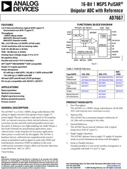AD7667. 16-Bit, 1 MSPS PulSAR(r) Unipolar ADC with Ref