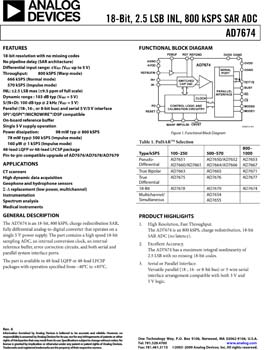 AD7674. 18-Bit, 800 kSPS PulSAR(r) A/D Converter