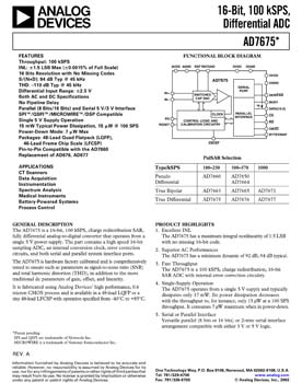 AD7675. 16-Bit, 100 kSPS Differential PulSAR(r) A/D Converter