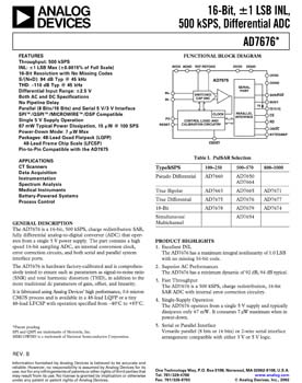 AD7676. 500 kSPS CMOS 16-Bit PulSAR(r) ADC with INL of 1 LSB Max