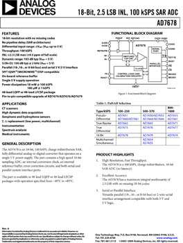 AD7678. 18-Bit,100 kSPS PulSAR(r) A/D Converter