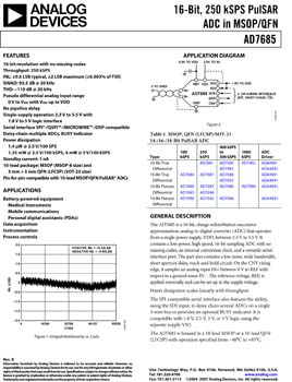 AD7685. 16-Bit, 250 kSPS PulSAR(r) ADC in MSOP/QFN