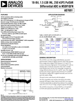 AD7691. 18-Bit, 1.5 LSB INL, 250 kSPS PulSAR(r) Differential ADC in MSOP/QFN