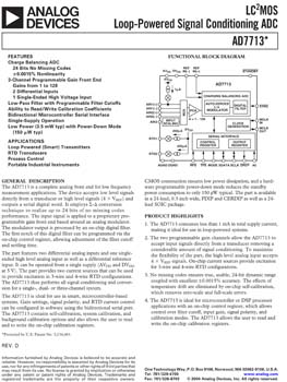 AD7713. CMOS, Low Power 24-Bit Sigma-Delta, Signal Conditioning ADC with Matched RTD Current Sources