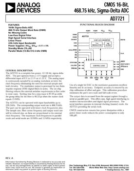 AD7721. CMOS, 12-/16-Bit, 312.5 kHz/468.75 kHz Sigma-Delta ADC