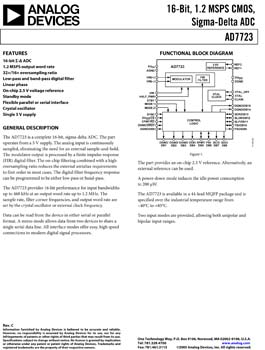 AD7723. 16-Bit, 1.2 MSPS, CMOS Sigma-Delta ADC