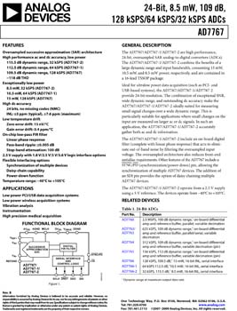 AD7767. 24-Bit, 8.5 mW, 109 dB, 128 kSPS/64 kSPS/32 kSPS ADCs