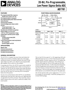 AD7781. 20-Bit, Pin-Programmable, Ultralow Power Sigma-Delta ADC