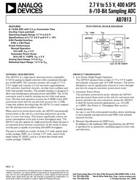 AD7813. +2.7 V to +5.5 V, 400 kSPS 8-/10-Bit Sampling ADC