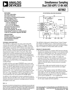 AD7862. Simultaneous Sampling Dual 250 kSPS 12-Bit ADC
