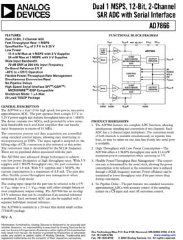 AD7866. Dual 1MSPS, 12-Bit, 2-Channel SAR ADC with Serial Interface