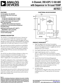 AD7923. 4-Channel 200 kSPS, 12-Bit A/D Converter with Sequencer in 16-Lead TSSOP
