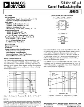 AD8005. Ultralow Power, 170 MHz and Slew Rate of 280 V/µs