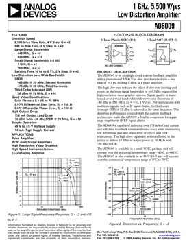 AD8009. 1 GHz, 5,500 V/µs Low Distortion Amplifier