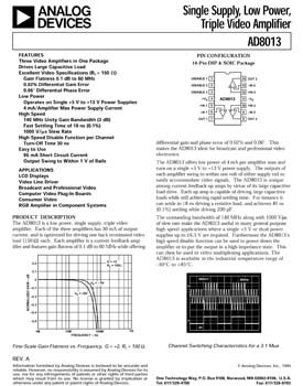 AD8013. Single Supply, Low Power, Triple Video Amplifier