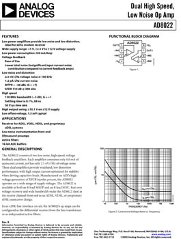 AD8022. Dual High Speed, Low Noise Op Amp