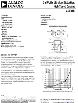 AD8045. 3 nV/vHz Ultralow Distortion Voltage Feedback High Speed Amplifier