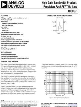 AD8067. High Gain Bandwidth Product, Precision FastFET(tm) Op Amp