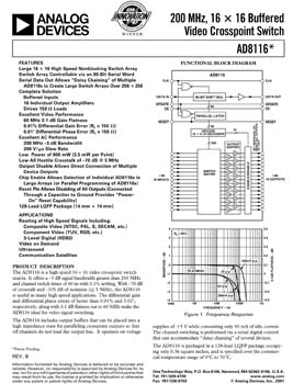 AD8116. 200 MHz, 16 x 16 Buffered Video Crosspoint Switch
