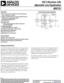 AD8128. CAT-5 Receiver with Adjustable Line Equalization
